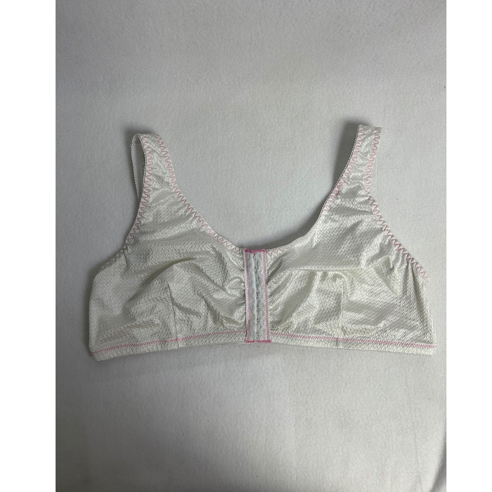 Coquette Doctors Choice Womens 44 White Pink Front Hook Chevron Comfort Bra